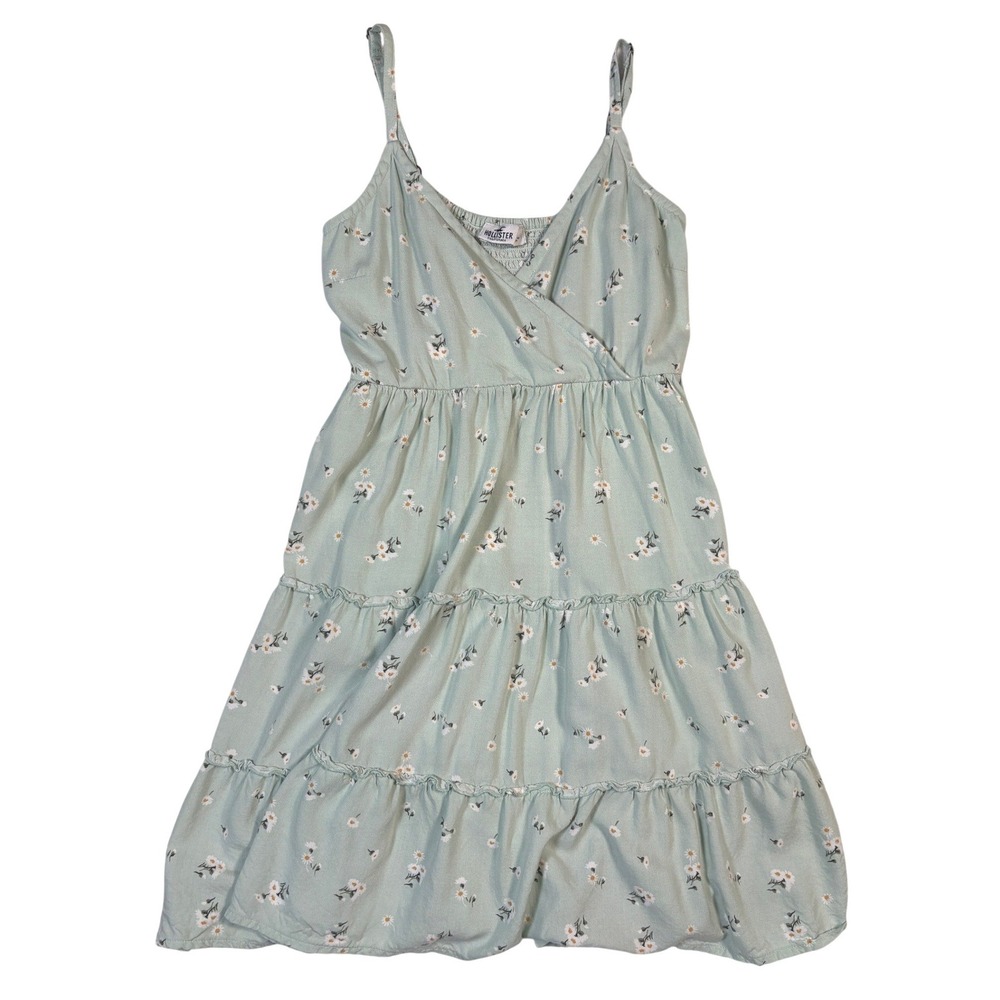 Hollister Sage Green Daisy Floral Tiered Mini Dress Smocked Back Small